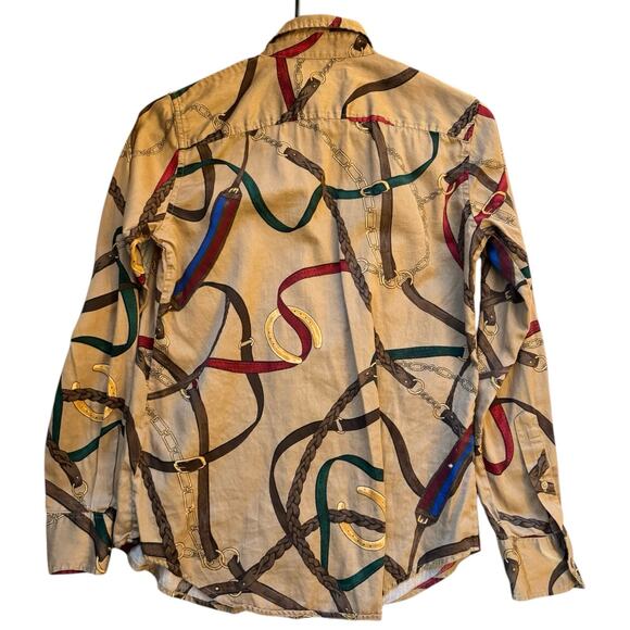 Lauren Ralph Lauren Black Label XS Belting Print Cotton Shirt Equestrian Blouse - Picture 9 of 10